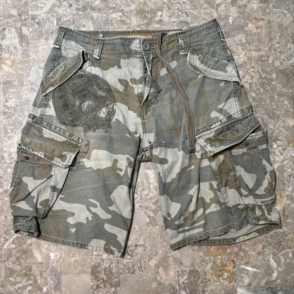 Vintage Zoo York Camo Cargo Shorts Mens 34 Green Baggy Skull Chain Stitch Skate